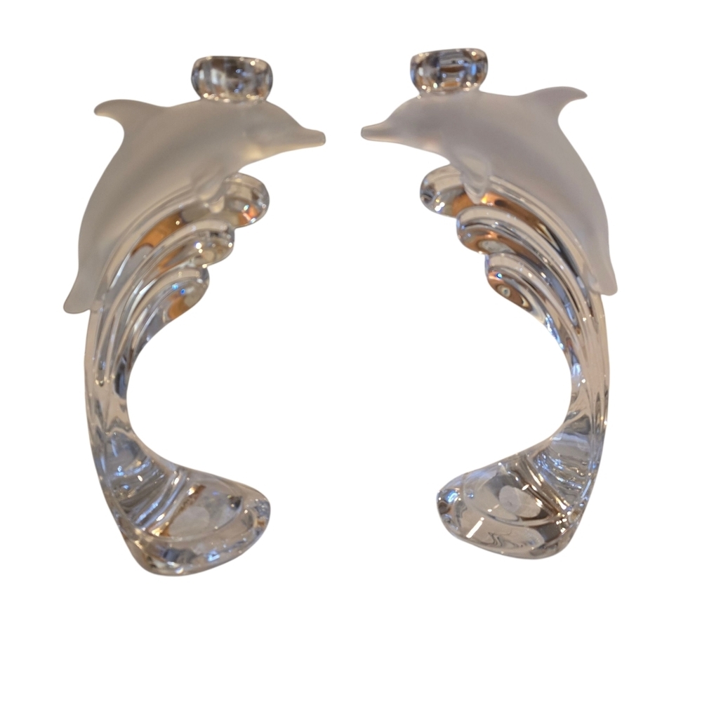 Lenox Crystal Dolphin Candle Holders Set Coastal Luxe Decor - Picture 7 of 12